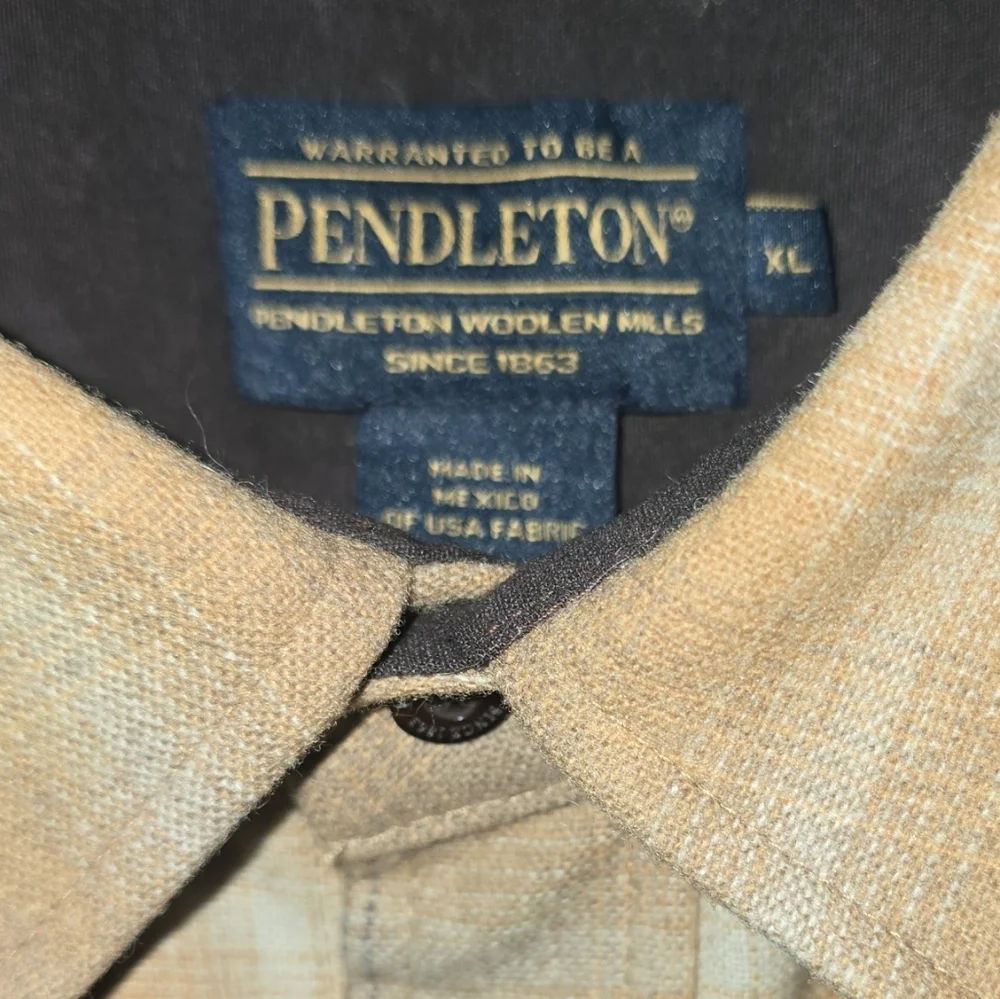 Vintage Pendleton Trail Shirt XL Tan Plaid Suede Elbow Patches No Flaws - Picture 7 of 11